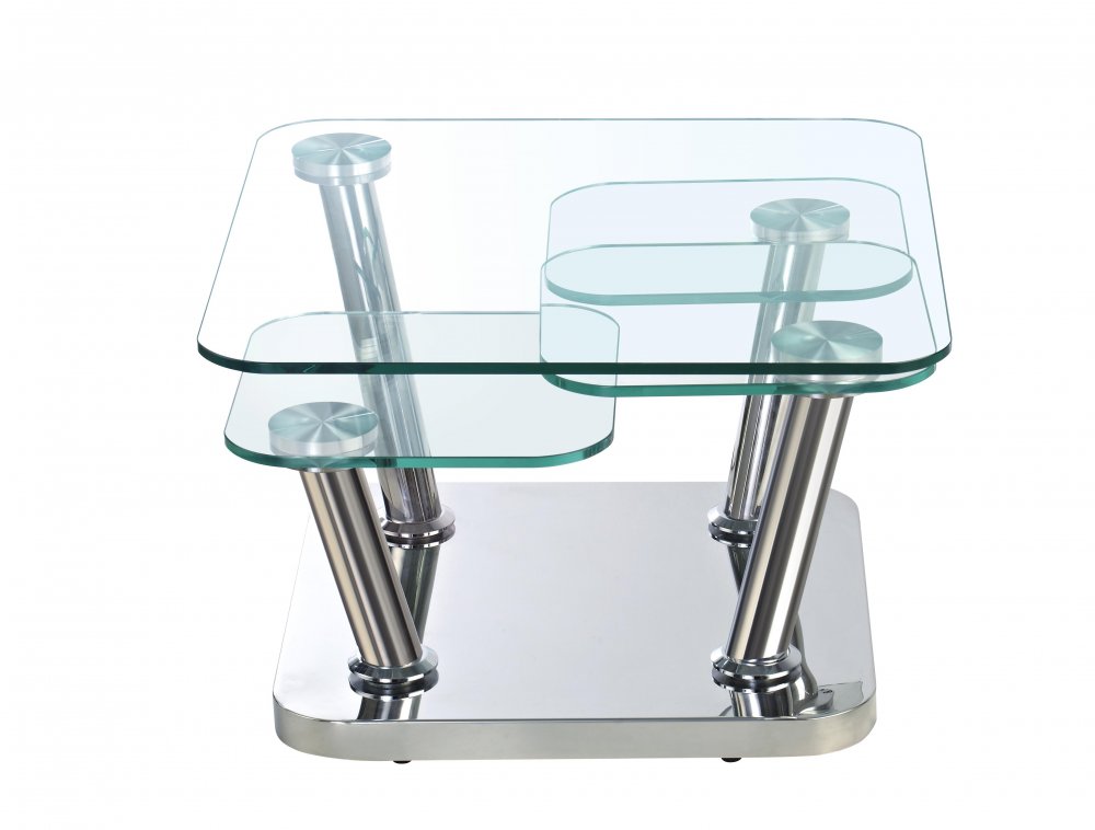Table basse EGO 4 plateaux pivotants en verre 